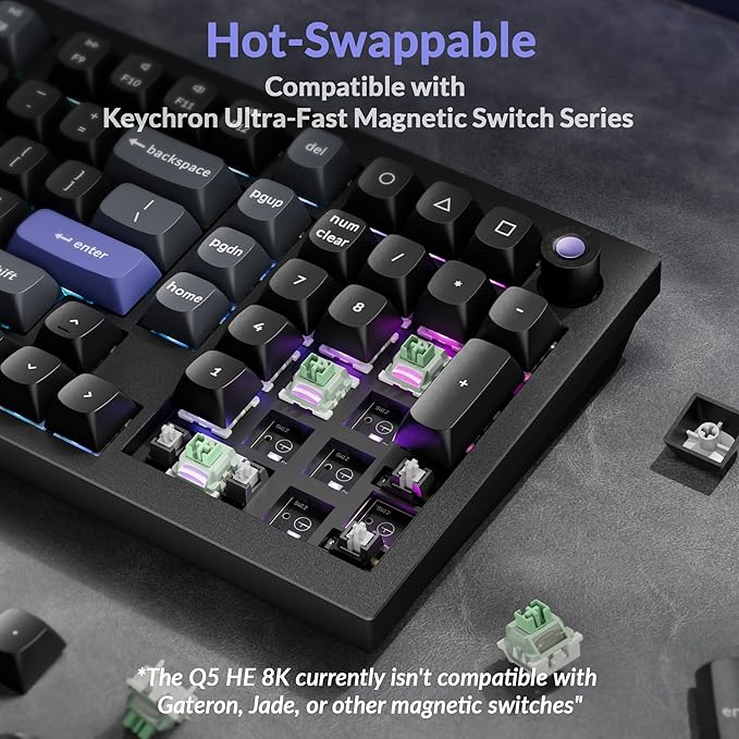 Keychron Q5 HE 96% 8K Wired Hall Effect Gaming Keyboard, Rapid Trigger Magnetic Switches Keyboard Hot Swappable, 8000 Hz Polling Rate, Adjustable Actuation, Aluminum, RGB, QMK, Mac/Windows – Black