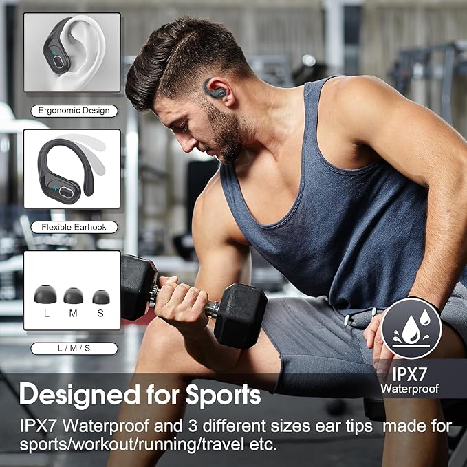 Wireless Earbuds 75hrs Bluetooth 5.4 Headphone Sport, 2026 Bluetooth Earbuds Stereo Deep Bass Over Ear Bud with Earhooks, ENC Noise Cancelling Mic, IPX7 Waterproof Earphone for Gym/Workout, Iron Gray