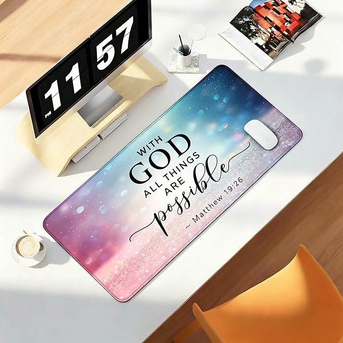Desk Mat,Large Mouse Pad 35''×15.6'' XXL Extended Mouse Pad Mat Desk Pad with Non-Slip Base Mousepad for Computer,Office,Keyboard and Laptop - with God
