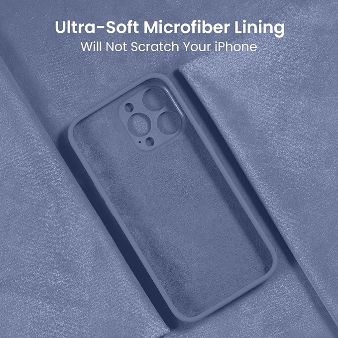 FireNova Designed for iPhone 15 Pro Max Case, Silicone Upgraded [Camera Protection] Phone Case, Soft Anti-Scratch Microfiber Lining Inside, 6.7 inch, Lavender Gray