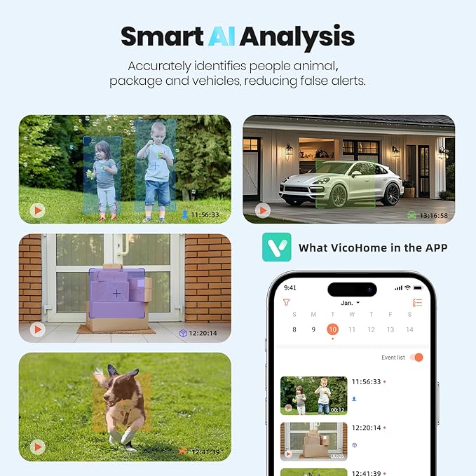 Techage Security Cameras Wireless Outdoor, 2K Battery Powered Cameras for Home Security with AI Motion Detection, 2.4G WiFi, Color Night Vision, 2-Way Talk, IP66 Waterproof, Cloud/SD Storage 2 Pack