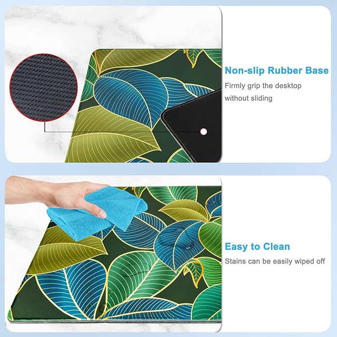 Large Gaming Mouse Pad with Coaster, Desk Matt for Desktop, Desk Pad, Mouse Pads Mat, Stitched Edges Big Extended Mousepad for Computer Keyboard Laptop Office Decor, 31.5'' x15.6''-Leaves 2