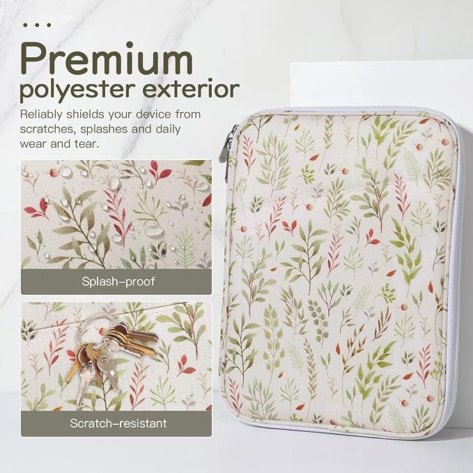 Dadanism 9-11" Tablet Sleeve Bag Carrying Case for iPad (A16) 11th Gen 11", iPad 10th Gen 10.9" Air 5/4, iPad Air M4/Pro 11", iPad 9/8/7th, Galaxy Tab A11+ Plus 11", Remarkable 2 10.3",Beige Leaf