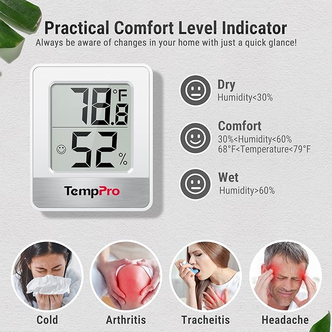 TempPro TP49 4 Pieces Digital Hygrometer Indoor Thermometer Humidity Meter Mini Hygrometer Thermometer with Temperature and Humidity Monitor Room Thermometer (Previously ThermoPro)