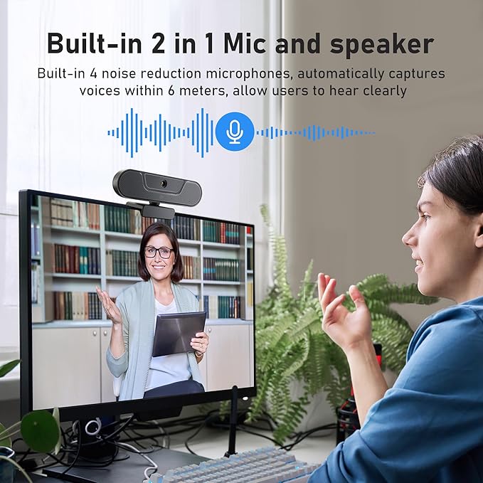 saylas 4K Webcam with Microphone and Speaker, Wide Angle 112°, Remote Control, Autofocus, Digital Zoom, Privacy Cover, Plug & Play Web Streaming Camera for Computer, USB Webcam for Pc