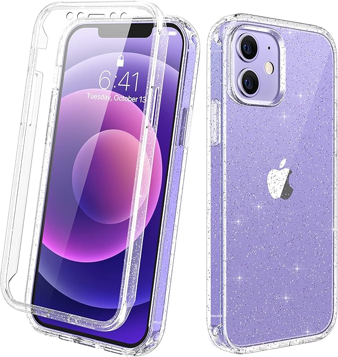 Diaclara Designed for iPhone 12 Mini Case, Full Body Rugged with Built-in Touch Sensitive Anti-Scratch Screen Protector, Soft TPU Bumper Case for iPhone 12 Mini 5.4" (Clear Glitter)