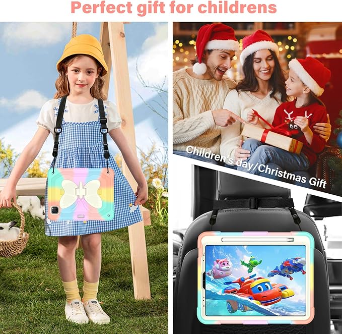 HOGENL for iPad Pro 11 inch Case for Kids Girl with Pencil Holder,for iPad Air 5th/4th Generation Case 10.9" with Butterfly Stand Shoulder Strap Protective Cover for pro 11 4th/3rd/2nd/1st, Colourful