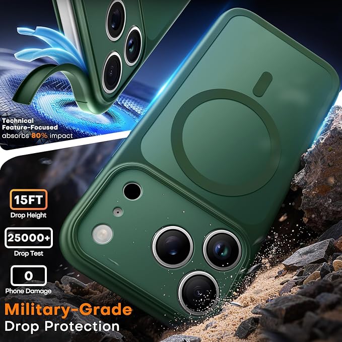 TAURI for iPhone 17 Pro Max Case, Compatible with MagSafe, (Full Camera Protection) Camera Control Cover Solid-Color Matte Magnetic 17 Pro Max Phone Case, Green