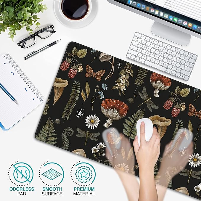 Vintage Mushroom Large Mouse Pad Extended Gaming Mouse Pad Waterproof Desk Mat with Stitched Edge,Non Slip Base Keyboard Mouse pad for Home Office 35.4" X 15.7"