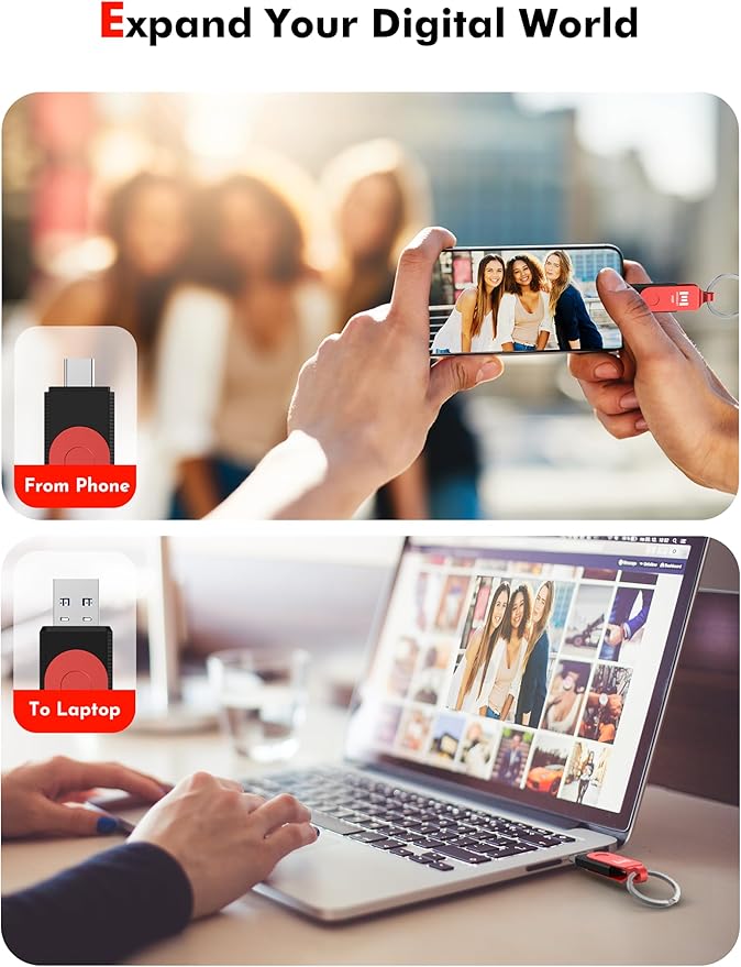 MOSDART 64GB USB C 3.2 Fast Speed C and A Dual Flash Drive, exFAT Memory Stick with Keychain and LED Indicator, for iPhone 15,16,17, Android Phone, iPad, MacBook, and Other Laptops, Red