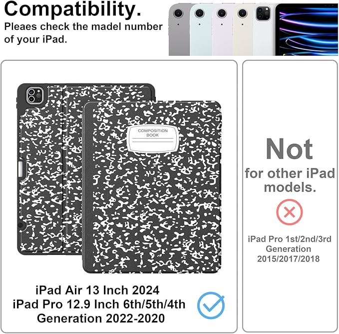 Supveco Case for iPad Air 13 Inch (M3) 2025/(M2) 2024 with Pencil Holder,Premium Folio Stand Case with Soft TPU Back Cover,and Auto Wake/Sleep-Book
