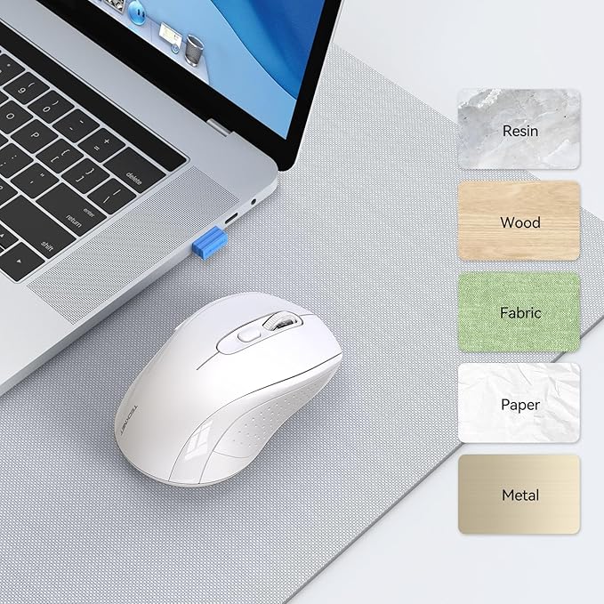 TECKNET Bluetooth Mouse, 4000DPI Wireless Mice for Laptop 2-in-1(BT 5.0/3.0+2.4Ghz) Computer Portable PC Mouse Wireless with USB Receiver for Mac (USB-A+Bluetooth, White)