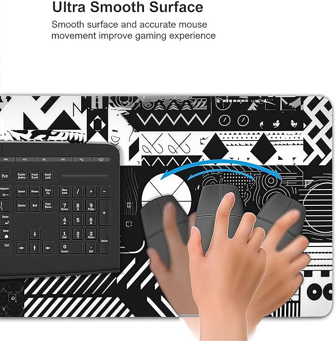 Game Skin Mouse Pad, Esports, Rubber, Anti-Skid, Office Desk Pad, 35.4 x 15.7 inches, Black and White, Rectangular, Gaming