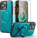 Compatible with iPhone 14 Pro Case with Stand, Compatible with MagSafe, Slim PU Leather & Durable TPU Protective Cover Drop-Proof with Tempered Glass Screen Protector 6.1", Green