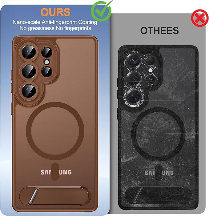 Magnetic for Samsung Galaxy S25 Ultra Case, [Compatible with MagSafe][Full Camera Protection][Built-in Invisible Kickstand] Translucent Matte Phone Case for S25 Ultra 6.9" - Brown