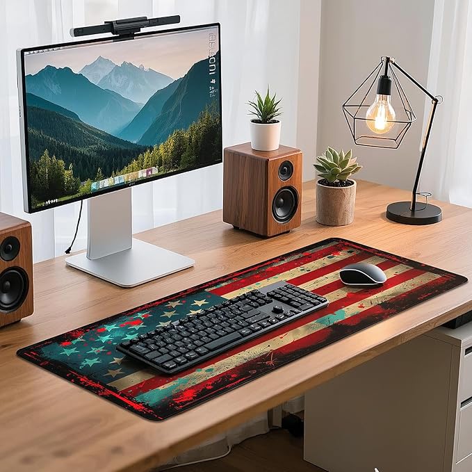 Gaming Mouse Pad - (31.5"×11.8") American Flag Large Mouse Pads for Desk - Desk Mat for Keyboard and Mouse with Non-Slip Base, Desks Pad Matfor Game/Office & Home