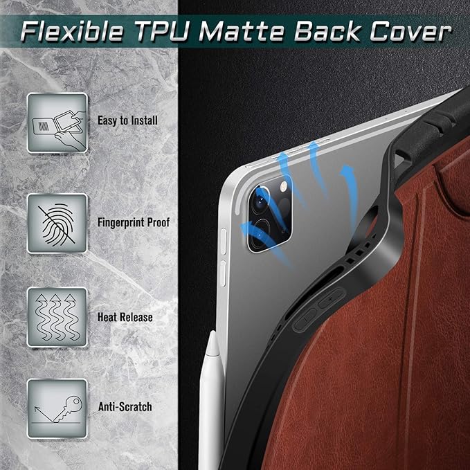 CaseBot Magnetic Case for iPad Pro 12.9-inch 6th Generation 2022, Multiple Angle Shockproof Rugged Stand Case, Soft TPU Back Cover w/Pencil Holder, Also Fit iPad Pro 12.9" 5th/4th/3rd Gen, Brown