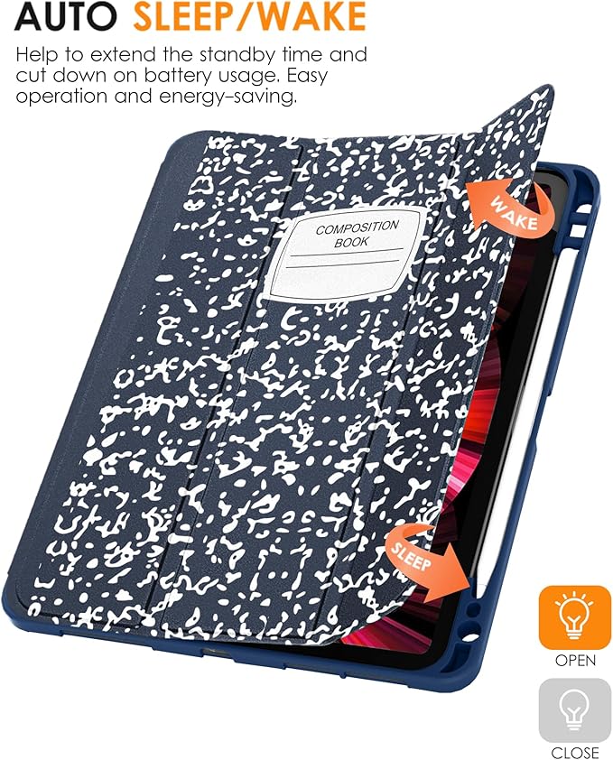 DTTO for iPad Pro 11 inch 4th/3rd/2nd/1st Generation 2022/2021/2020/2018 Case, Smart Slim Trifold Stand Soft TPU Back Cover with Built-in Pencil Holder, Also Fit iPad Air 5/4,Blue Book