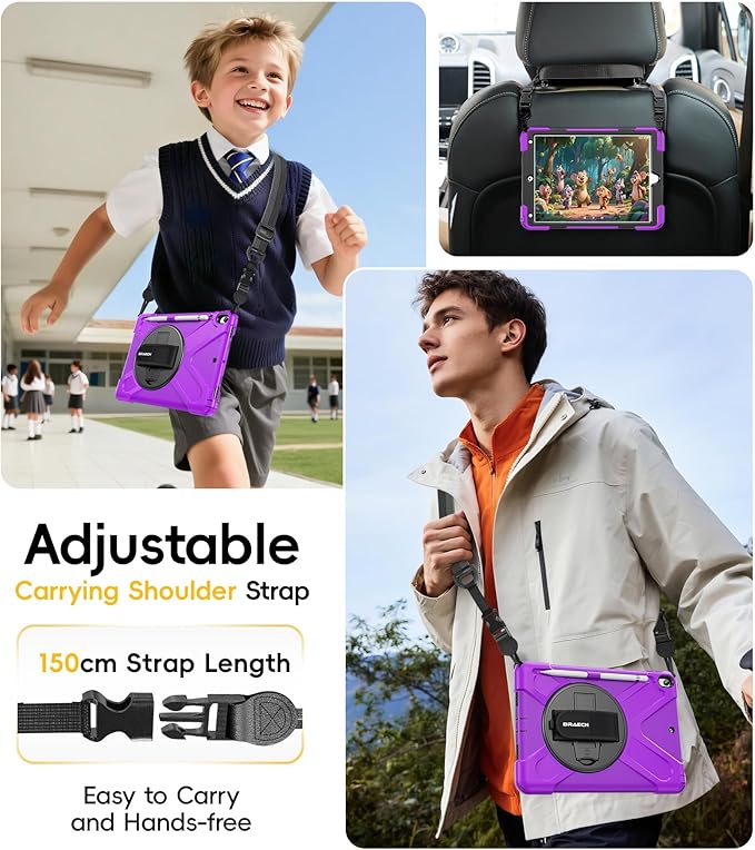 BRAECN Case for iPad Air 3rd Generation 2019 / iPad Pro 10.5 inch 2017, Rugged Heavy Duty Shockproof Cover with Pencil Holder, 360° Rotating Kickstand & Adjustable Hand Strap & Shoulder Strap for Kids
