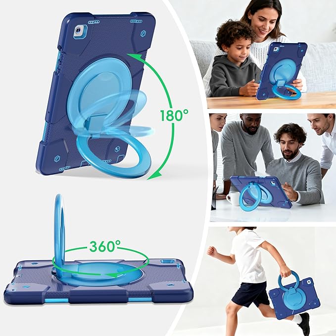 Andnary Case for Samsung Galaxy Tab A9+/A9 Plus Case 11 Inch with Screen Protector/360° Rotating Stand/Pen Holder/Shoulder Strap, Shockproof Cover for Tablet A9+ 5g (Navy+Blue)