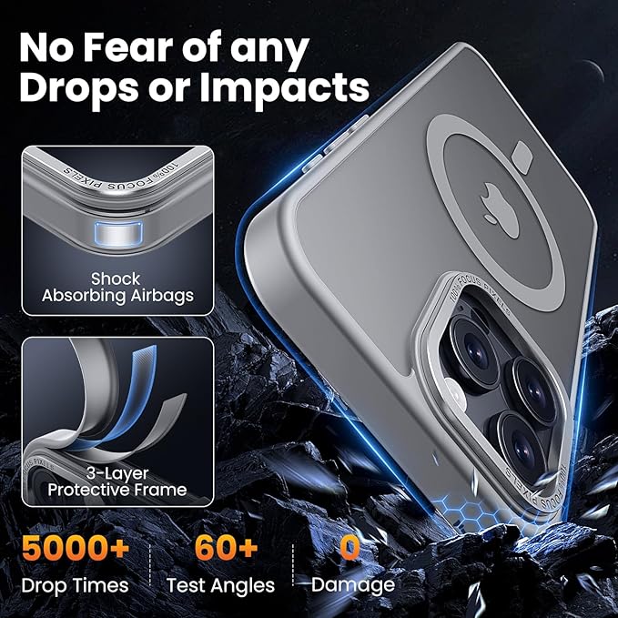 for iPhone 16 Pro Case with 2X Screen Protectors [Compatible with MagSafe] Military Grade Drop Protection Skin Feeling Back Cover Shockproof Slim Fit iPhone 16 Pro Phone Case 6.3 inch,Gray