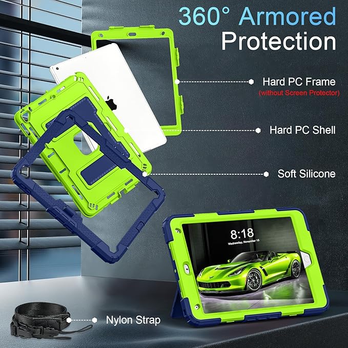 for iPad 9th/ 8th/ 7th Generation 10.2 Inch (2021/2020/ 2019) iPad Case 9th Generation with Pencil Holder,Heavy Duty Shockproof Cover for i Pad 9th/8th/7th Gen,Navy Green