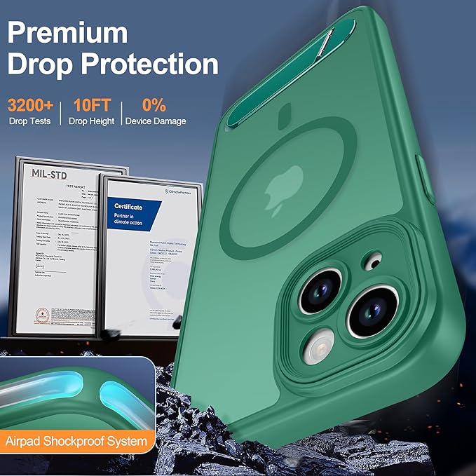 Magnetic Compatible with iPhone 15 Plus Case, [Built-in Kickstand][Full Camera Protection][Compatible with MagSafe][Anti-Fingerprint] Shockproof Phone Case for iPhone 15 Plus 6.7",Cyan