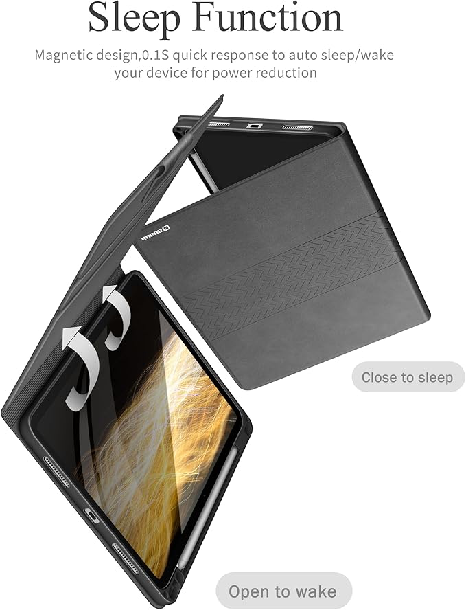 auaua Case for iPad Pro 11 Inch (M5/M4) 2025/2024, PU Leather Case with Pencil Holder, Supports Pencil Pro and Pencil(USB-C), Adjustable Angles, Auto Sleep/Wake (Grey)