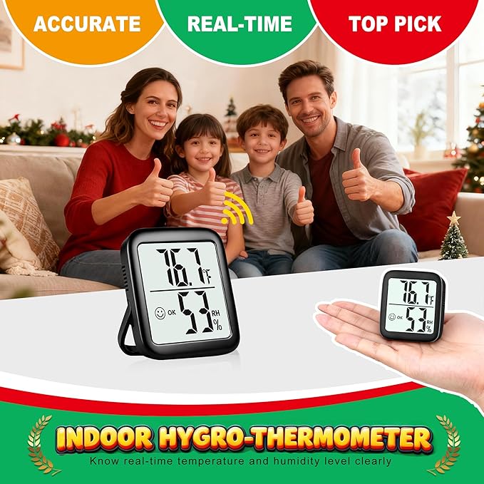 Antonki 2 Pack Room Thermometer for Home, Hygrometer Indoor Humidity Meter Gauge, Digital Temperature and Humidity Monitor Sensor for House, Terrarium, Incubator, Greenhouse - Battery Included