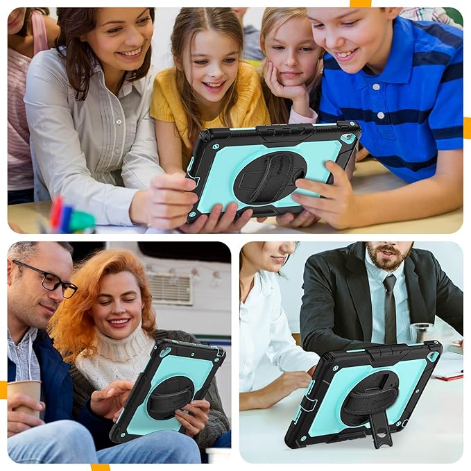 Timecity Case for iPad 6th/5th Generatio 9.7 Inch 2018/2017 with Rotating Stand/Strap, Full-Body Silicone+PC Protective Case for iPad 5th/6th Gen/Air 2/ Pro 9.7 - SkyBlue