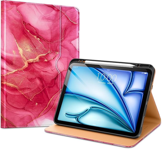 VIKESI Case for iPad Air 13 inch (M4) 2026 / (M3) 2025 / (M2) 2024,Premium Leather Folio,Apple Pencil Holder,Auto Sleep/Wake,Stand Cover - Red Marble