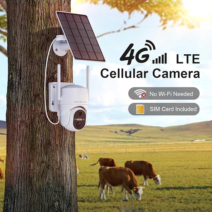 4G LTE Cellular Solar Security Camera Wireless Outdoor, No WiFi Security Camera, Off Grid 2K Color Night Vision ,Built-in SIM Card with Free Cloud Storage(Need Apply) for Barn Farm Jobsite (2 PCS)