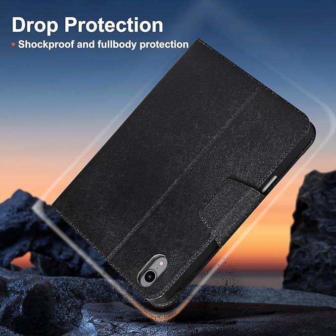 Gexmil Premium Leather Case for iPad mini 7 (A17 Pro) 2024 / iPad mini 6 Generation 2021 8.3 Inch,Pencil Holder, Magnetic Closure,Shockproof Cowhide Cover,Adjustable Stand,Palm-Print Black