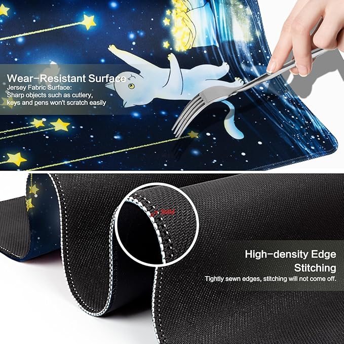 Cat Mouse Pad Desk Mat, Picking Star Cats Gaming Mouse Pad Blue Starry Sky Desk Pad Mousepad XXL Extended Keyboard Mat Mouse Mats, Waterproof, Computer Accessories, Gaming Room Decor, Magic Gift