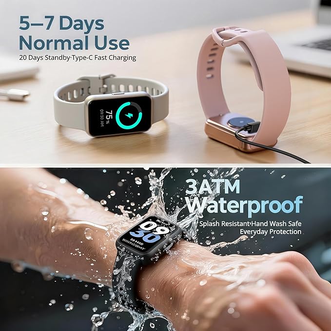 Fitness Tracker for Men & Women, 1.47” HD Smart Band, 24/7 Heart Rate & SpO2 Tracking, Sleep Monitor & Step Counter, 100+ Sports Modes, 3ATM Waterproof, Compatible with Android & iOS, Pink