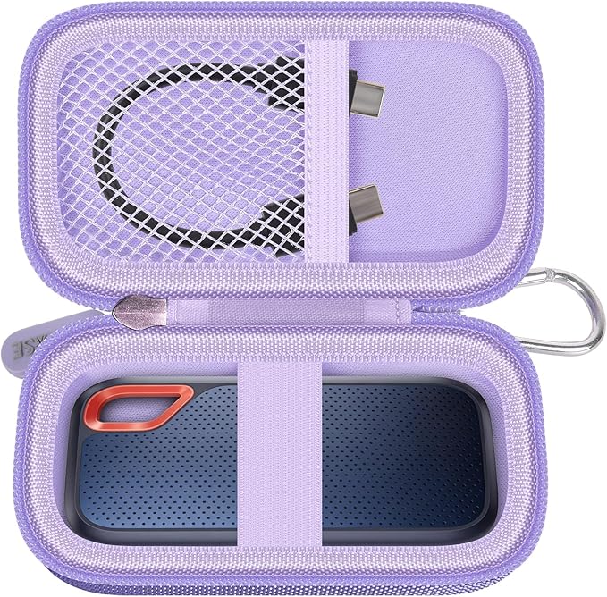 GWCASE Hard Case for SanDisk Extreme Portable SSD 1TB 2TB 4TB 8TB 500GB, External for Solid State Drive Travel Carrying Holder with Mesh Pocket for USB Cables & SD Cards(Bag Only)-Purple