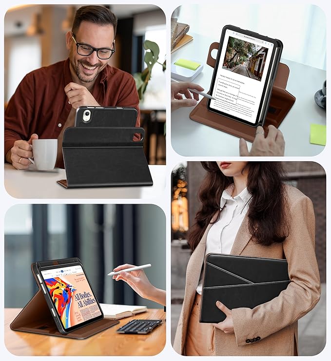 DTTO for iPad mini 7 (A17 Pro) Case, iPad mini 7th / 6th Generation Case (2024/2021), 360 Degree Rotating Premium Leather Folio Stand Cover with Pencil Holder, Black