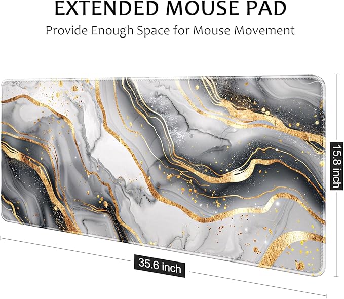 Auhoahsil Ultra Large Gaming Mousepad, XXL Desk Mat, Pretty Extended Full Size Desktop Matt for Keyboard, Laptop & Computer, 35.5 x 15.7 in, White Gray Marble