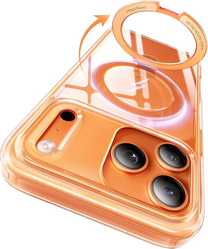 CASEKOO Official Cosmic Orange Smooth for iPhone 17 Pro Case with Ultra Magnetic Stand, Fit for MagSafe, 17FT Military Grade Protection, Transparent Slim Cover for iPhone 17 Pro 6.3'', Orange