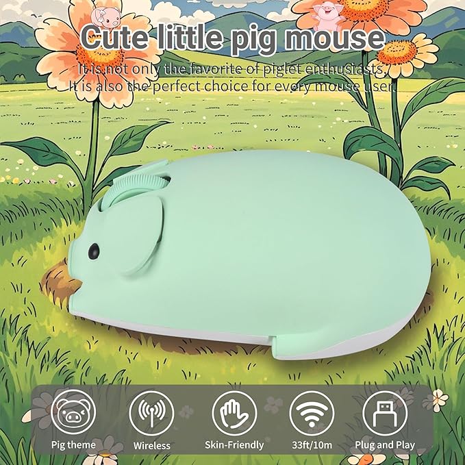 elec Space Cute Pig Design Wireless Mouse Dual Mode Bluetooth & USB Mouse, Silent Operation, Ergonomic, Perfect for Laptops & PCs, Ideal Gift for Animal Lovers and Family(Green)