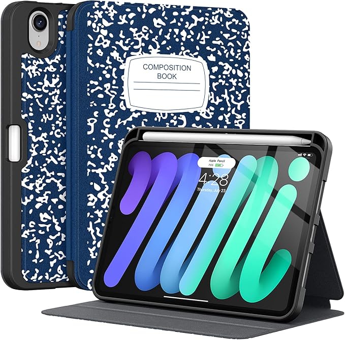 Supveco Case for iPad mini 7 (A17 Pro) 2024/iPad Mini 6 2021 8.3 Inch with Pencil Holder-[Auto Wake/Sleep],Slim Protective Case with Soft TPU Back Cover for iPad mini 7th/6th Generation(Navy)