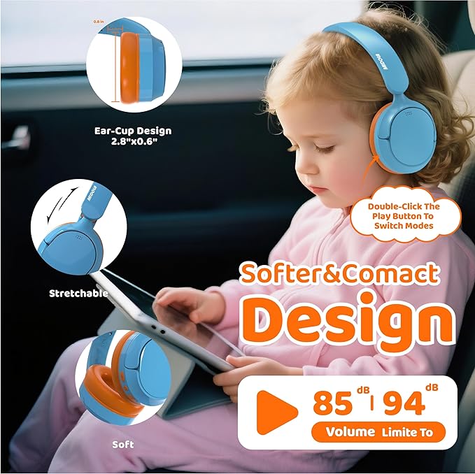 MIDOLA Kids Bluetooth Headphones Active Noise Cancelling,Volume Limited 85/94dB,Over Ear Foldable with Mic Aux Cord,Lightweight Wireless Headphone for Kid Toddler Child Pad Tablet Sky Blue