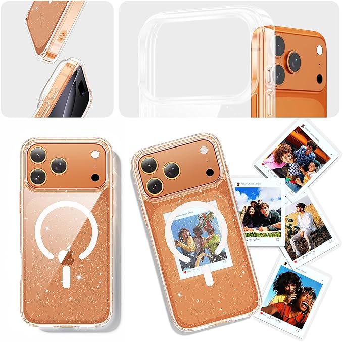 toushion 3 in 1 for iPhone 17 Pro Max Case Clear Glitter,Fits MagSafe, Not Yellowing, Screen Protector*1 Camera Lens Protector*1, Military-Grade Protection for Phone Cover 6.9 inch