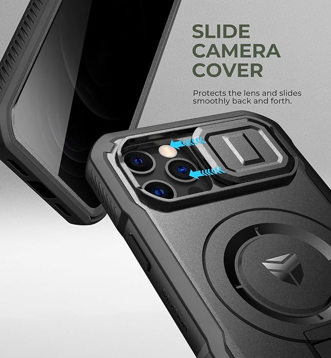Dexnor for iPhone 12/iPhone 12 Pro Case with Slide Camera Cover & Adjustable Kickstand & Privacy Screen Protector, Compatible with MagSafe Rugged Bumper Case Magnetic Protective Cover 6.1 Inch,Black