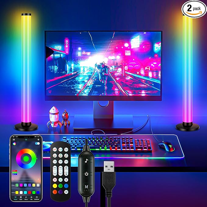 RGB Light Bars 360° Full-Screen Lighting, 2x16.5 Inch Smart RGB IC LED Light Bars for Room, Music Sync TV Lights Bar with Remote, App Control, USB Powered for PC Monitor Backlight Bedroom Gaming Desk