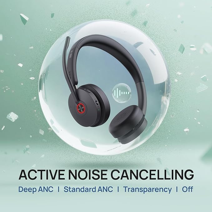 Yealink WH68 Hybrid Wireless Headset with ANC, DECT 6.0 & Bluetooth Dual-Connect, 492ft Range, 6-Mic Noise Cancelling Office Headphones for Teams, Zoom, 32H Talk Time for PC/Laptop/Smartphone