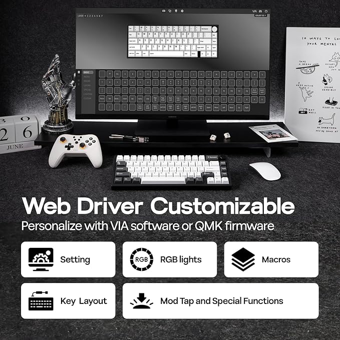EPOMAKER Galaxy65 Wireless QMK/VIA Mechanical Keyboard, Ball-Catch Anodized Aluminum Custom Keyboard, Pre-Lubed Hot-Swappable Switch, RGB Backlit, Rotary Knob, 2.4Ghz/BT/Type-C (Black)