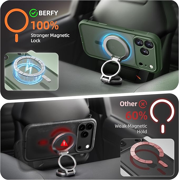 BERFY for iPhone 17 Pro Case, Compatible with MagSafe, Built-in Privacy Screen Protector, Camera Protection, Shockproof Full Body Phone Case 6.3", Translucent Deep Green
