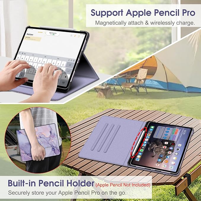 Fintie Folio Case for iPad Air 13-inch M4/M3/M2 (2026/2025/2024), Multi-Angle Viewing Protective Stand Cover with Pencil Holder & Pocket, Auto Sleep/Wake, Lilac Marble