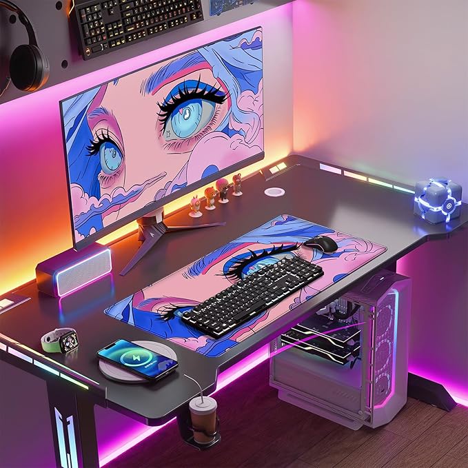 Anime Girl Loving Eye Desk Mat Desk Mat Pink Desk Pad Aesthetic Japanese Mouse Pad Large XXL Gaming Mousepad Computer Keyboard Mat Desk Matt for Desktop Office Decor Deskmat 31.5 X15.7In
